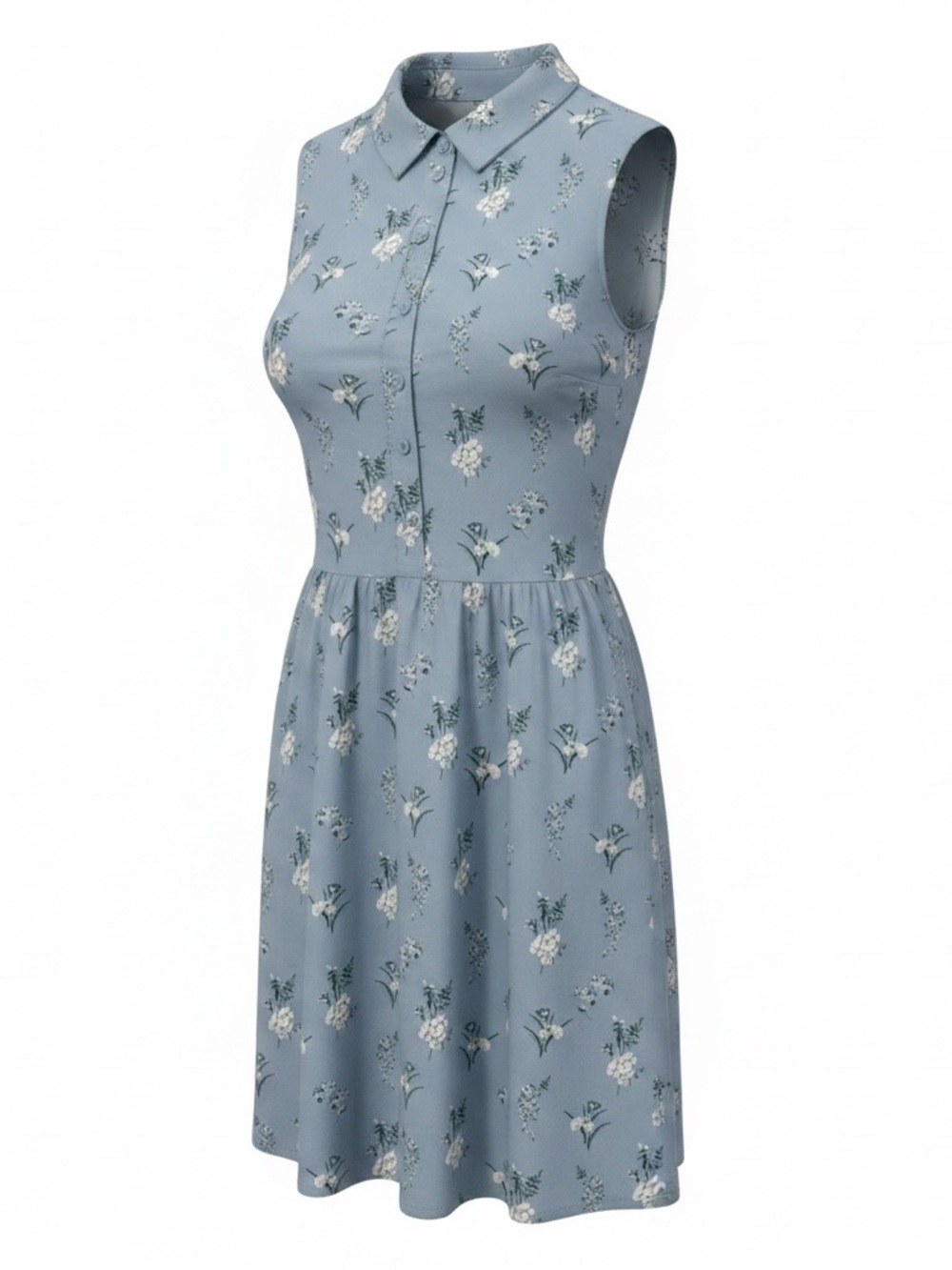 H&M Sleeveless Collared Floral Dress in Light Blue